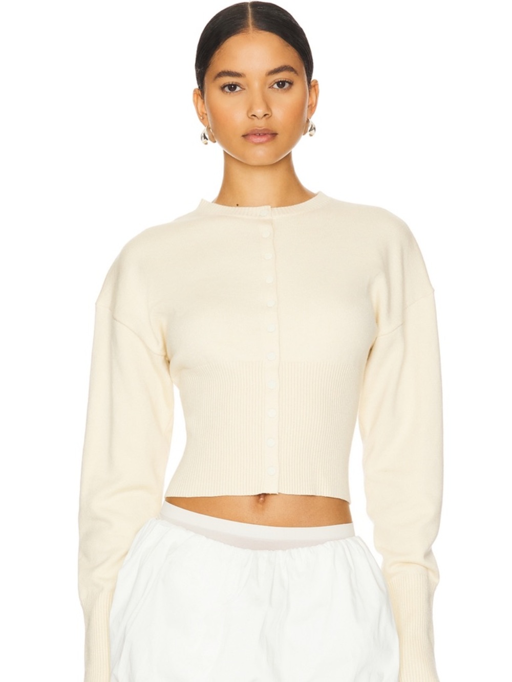 Lioness Cream Button-Up Cropped Cardigan Sweater